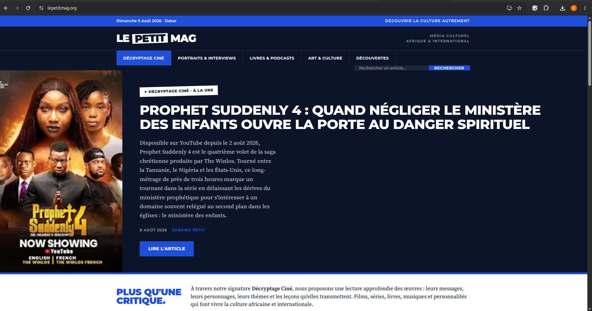 Aperçu de la page d'accueil du magazine en ligne Le Petit Mag
